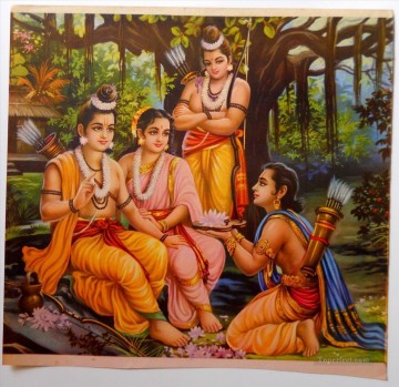  Esposa Arte - Ram con su esposa Sita y sus hermanos Laxman y Bharat de la India
